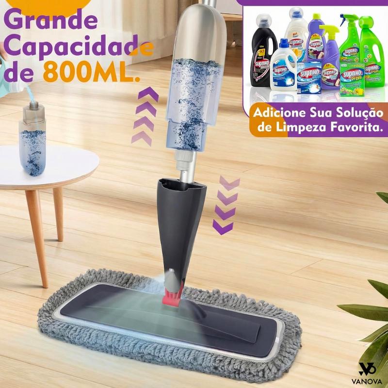 Mop Spray 800ml + 3 Refis Laváveis — Limpeza Sem Esforço Para Todos os Pisos