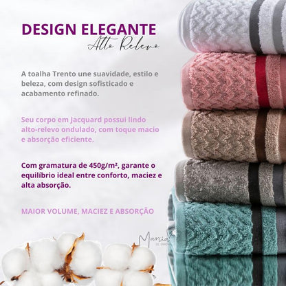 Kit 4 Toalhas Banhão Gigante Jacquard Trento — 100% Algodão Premium 450g/m²