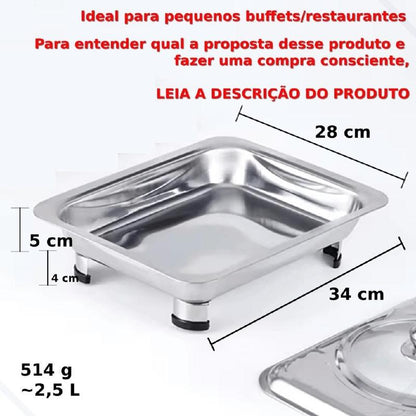 Travessa Térmica em Aço Inoxidável com Tampa de Vidro