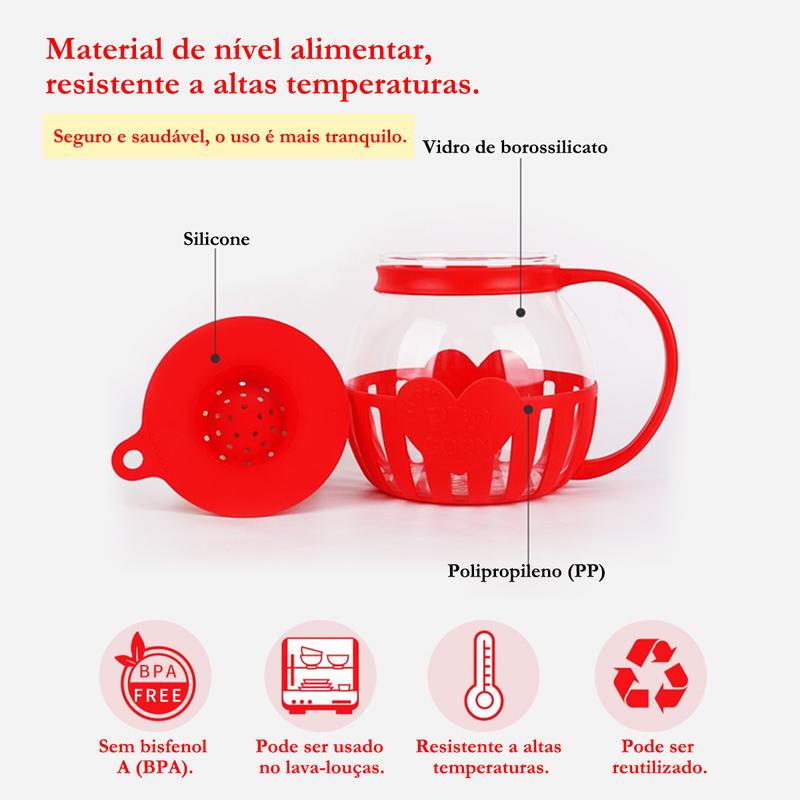 Pipoqueira de Silicone Fitness – Sem Óleo, Saudável e Reutilizável para Micro-ondas